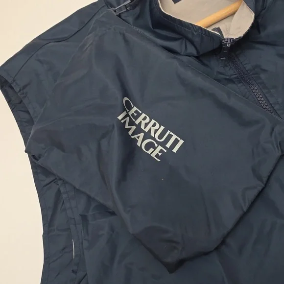 Vintage Cerruti Image Men's Full Zip Vest With Pouch Blue Drawstring Size Large* - Picture 15 of 17